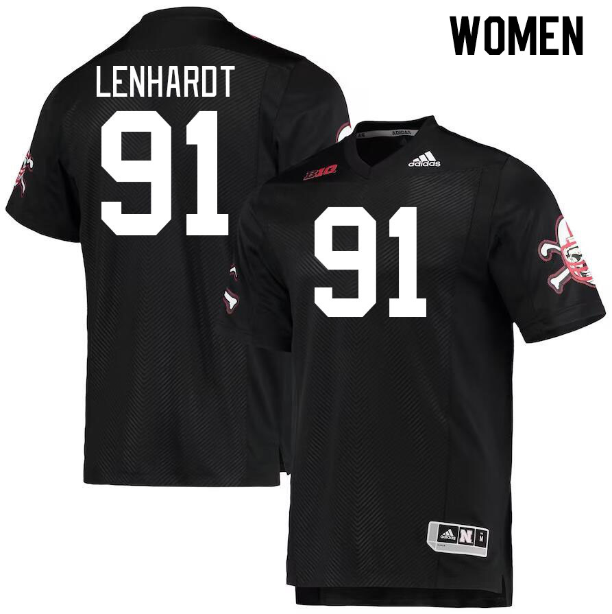 Women #91 Cameron Lenhardt Nebraska Cornhuskers College Football Jerseys Stitched Sale-Black